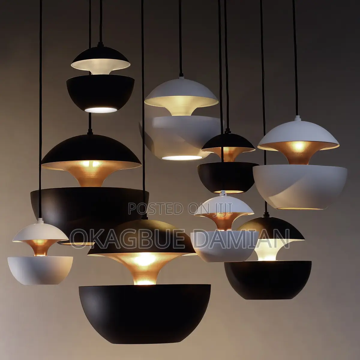 Modern Black Gold Dome Pendant Light