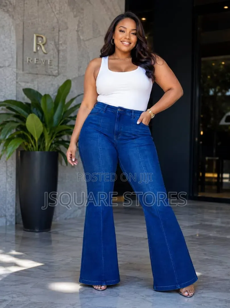 Stretching Deep Blue
Flare Jeans Are Available 
Size 6 to 16/18