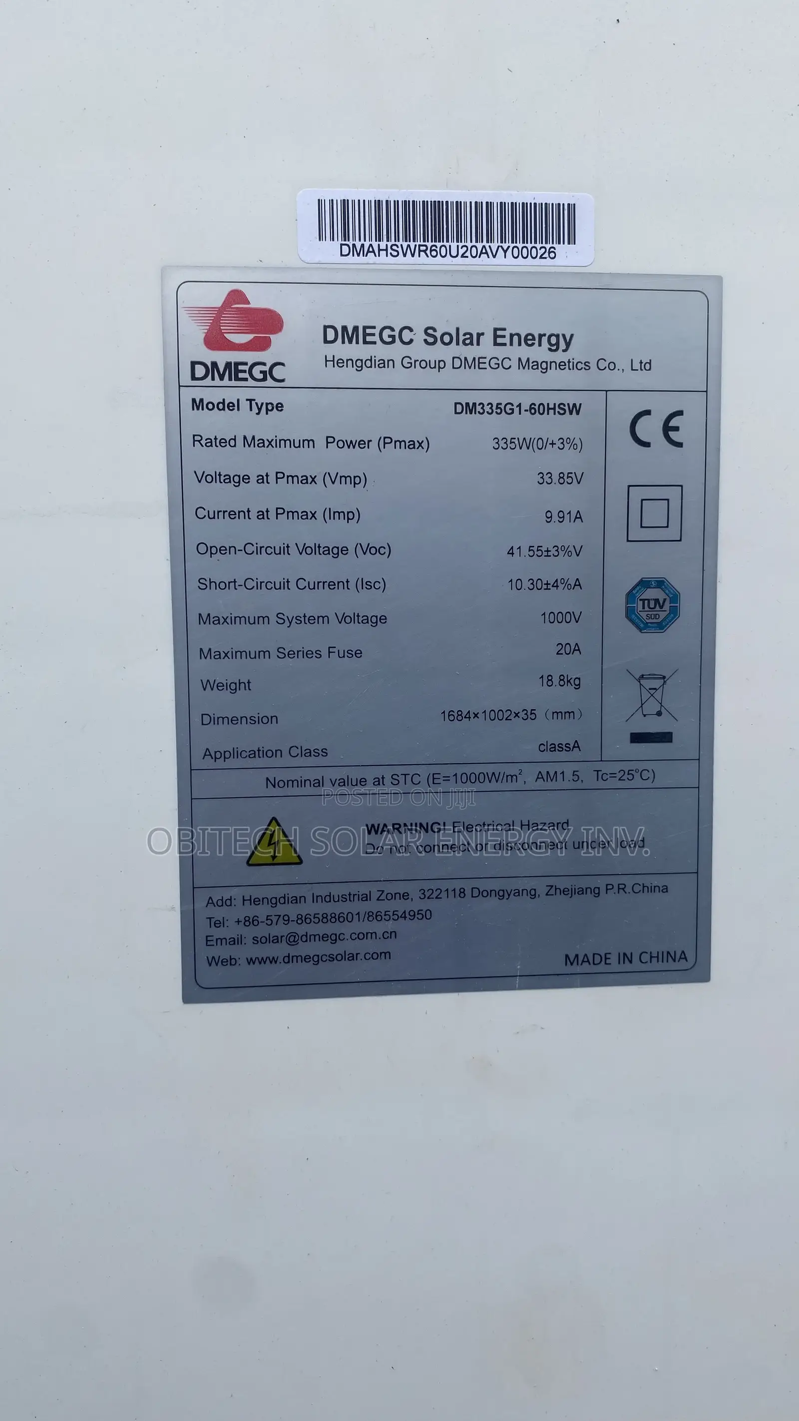 335w Single Face Solar Panel