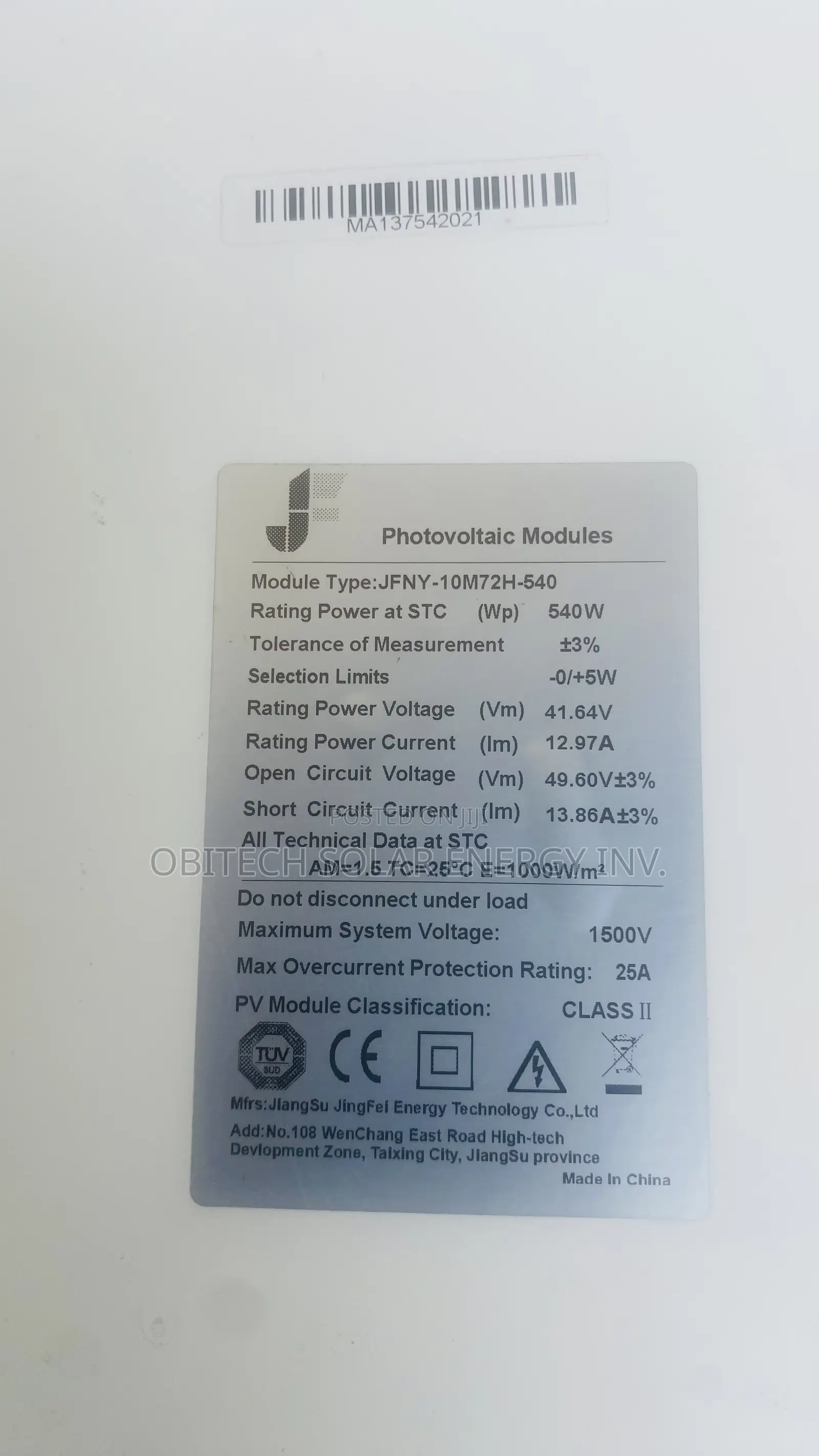 540w Single Face Solar Panel