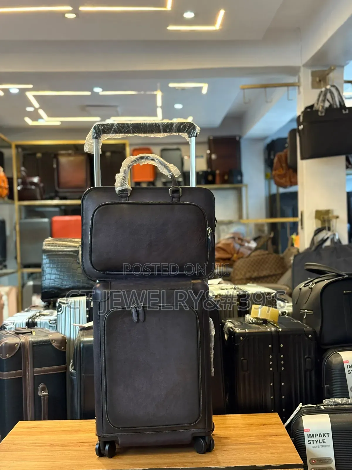 Set of Vintage-Style Rolling Leather Luggage Briefcases