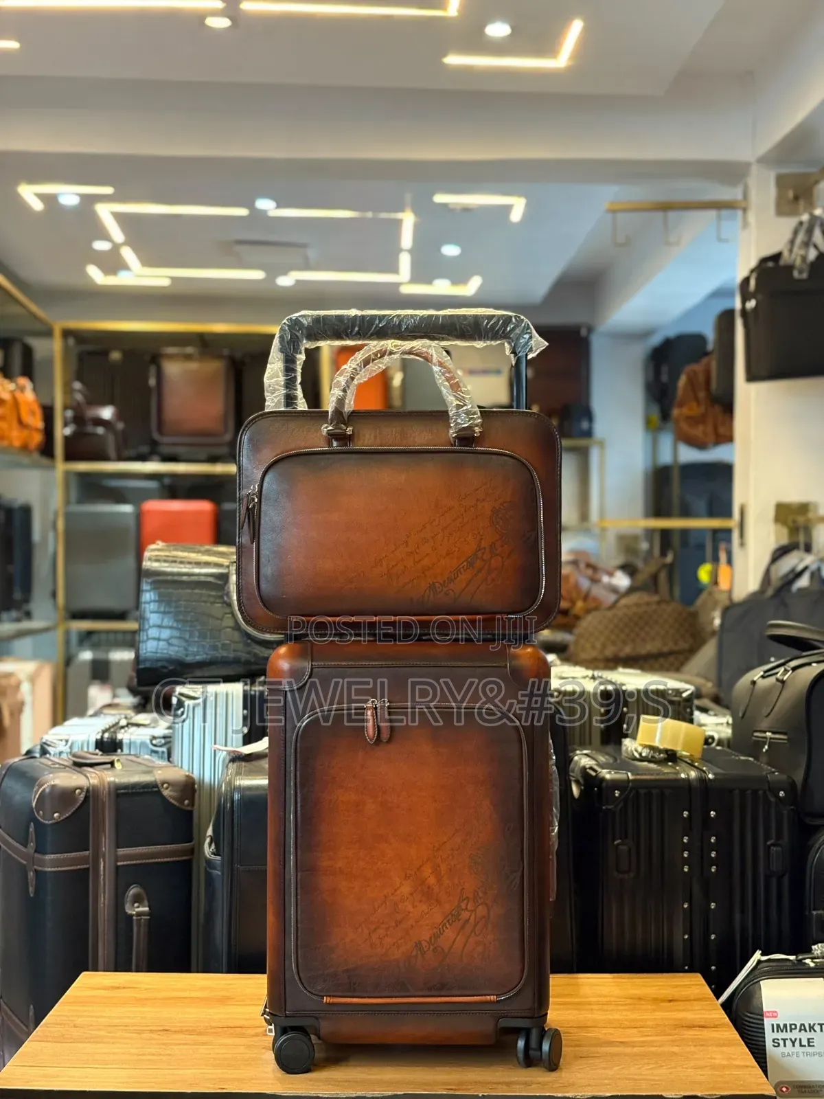 Set of Vintage-Style Rolling Leather Luggage Briefcases