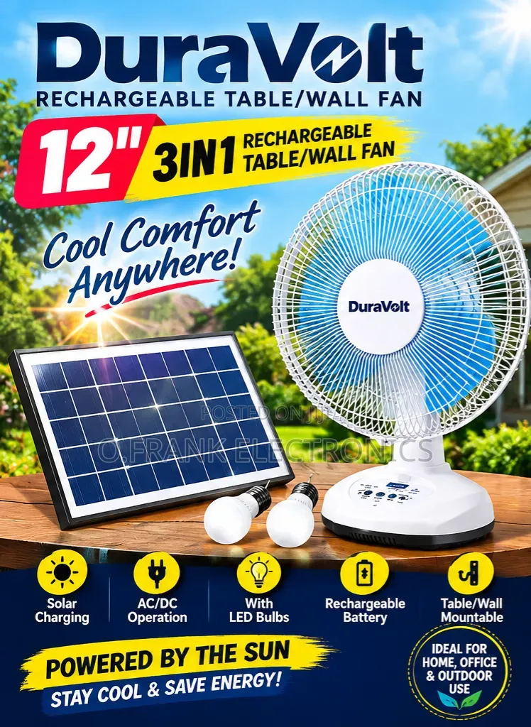 Duravolt Rechargeable Solar Table Fan
