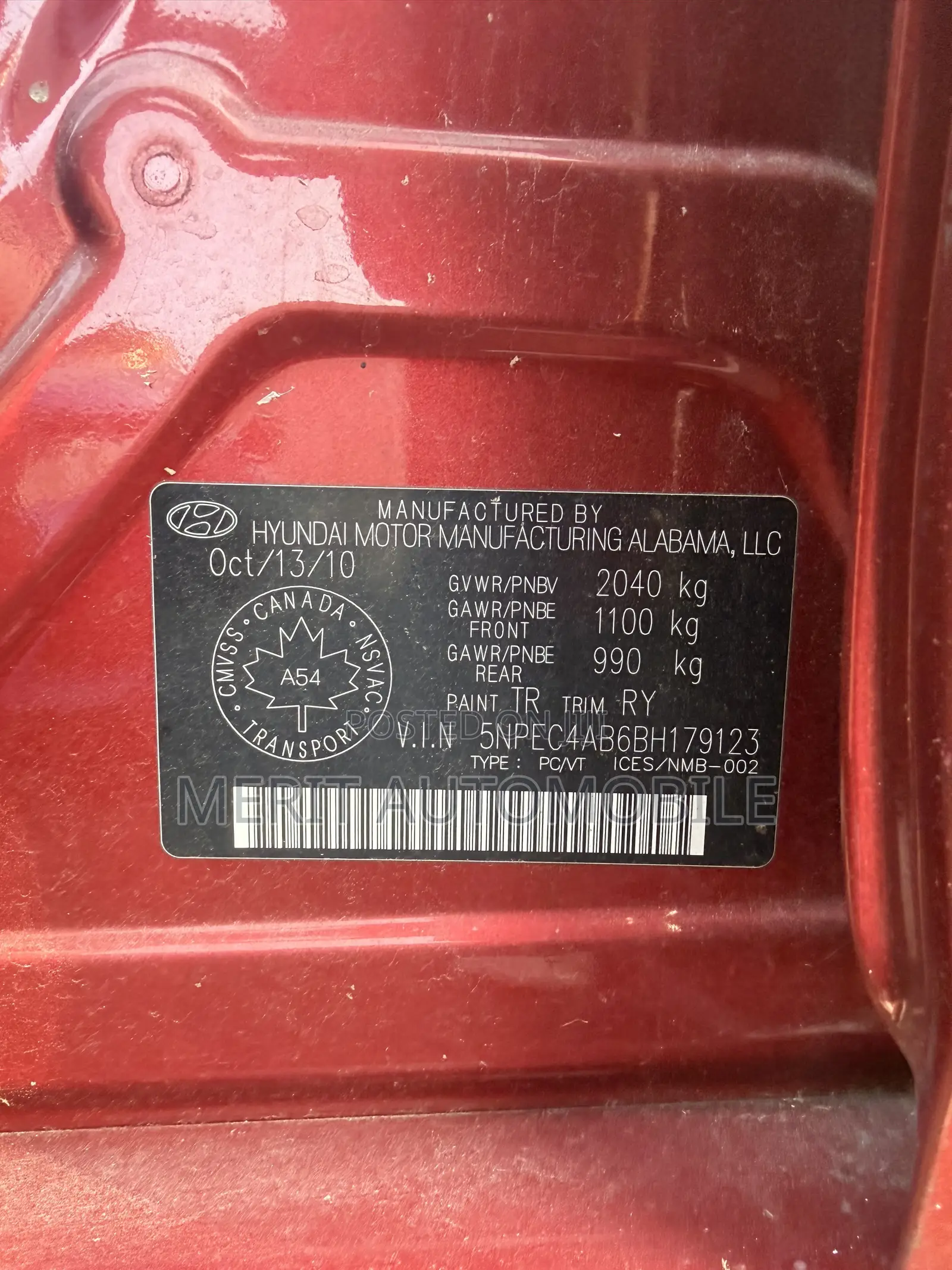 Hyundai Sonata Limited Sedan FWD (2.4L 4cyl 5A) 2010 Burgundy