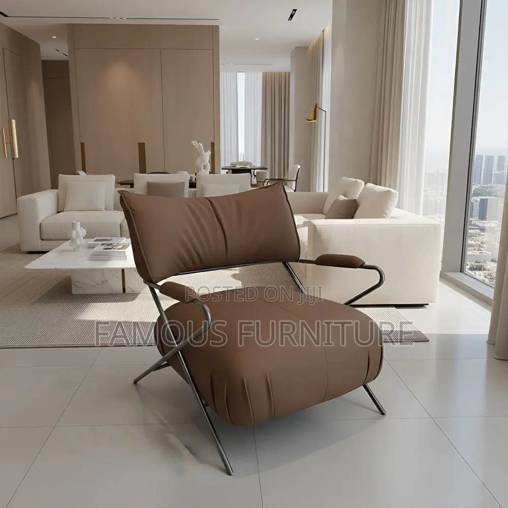 This Is a Modern Leather Accent Lounge Chair Featuring Distinctive