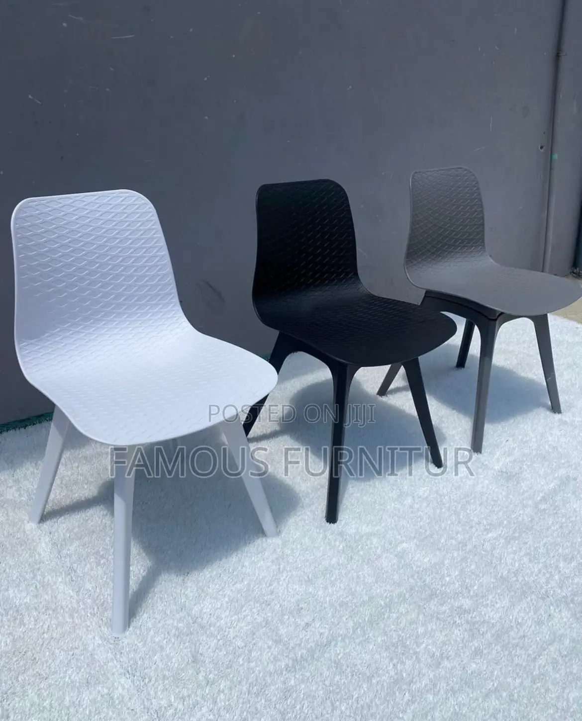 Armless Molded Plastic Dining or Accent Chairs With Textured Geometric