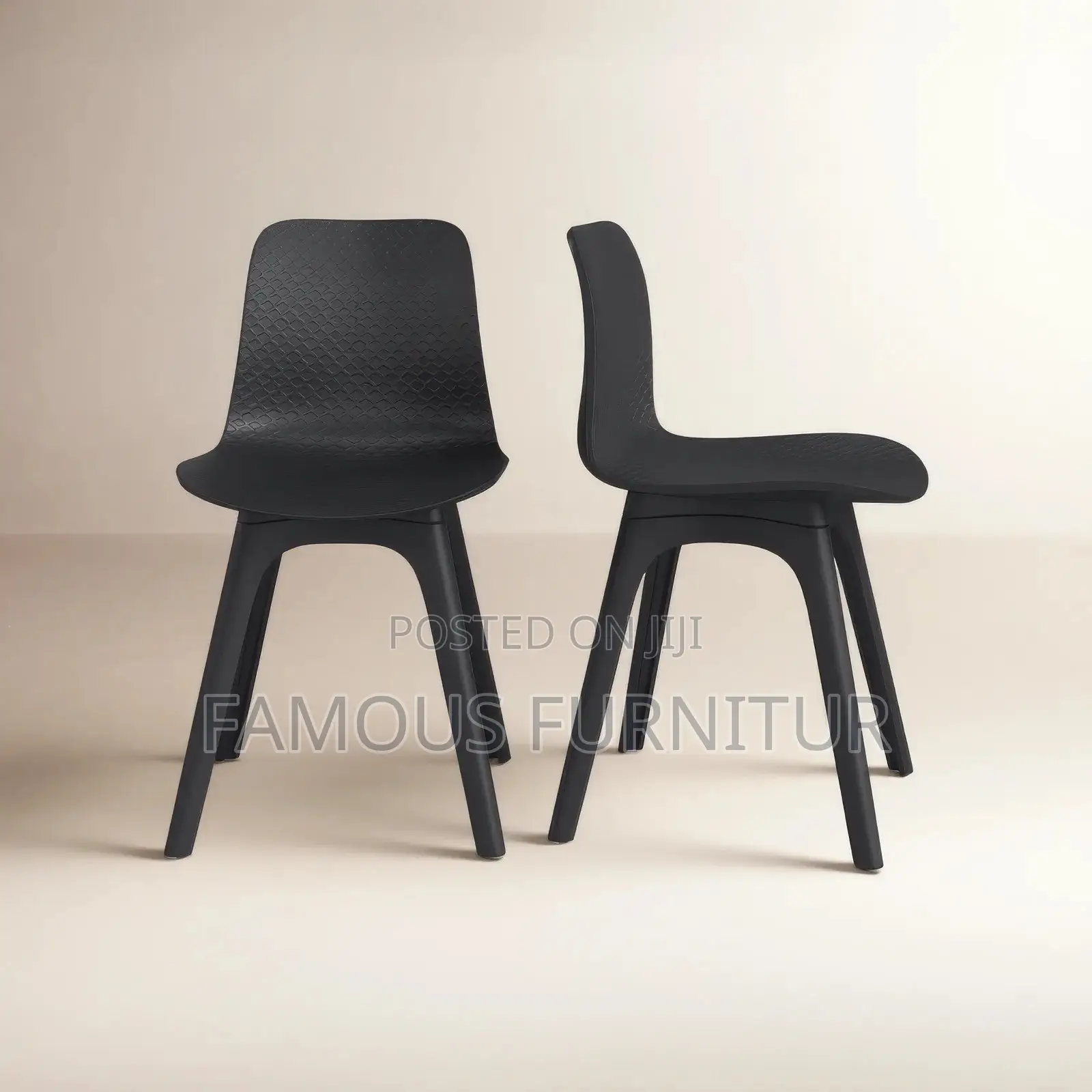 Armless Molded Plastic Dining or Accent Chairs With Textured Geometric
