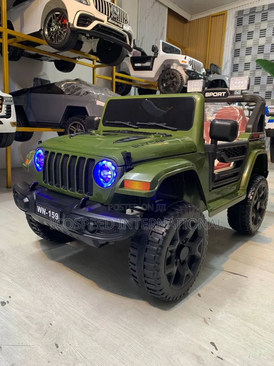 Green SUV Jeep Wrangler for Kids Age 1-7 With Remote Control Bluetoot