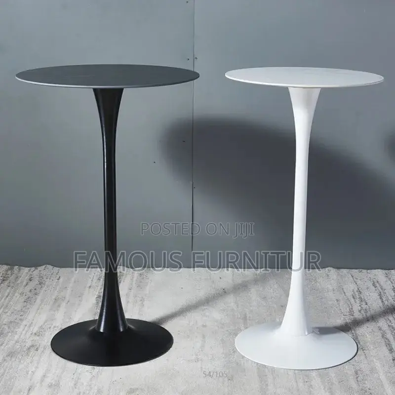 Modern Round Bar Table With a Slender Pedestal Base in White and Black