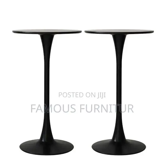 Modern Round Bar Table With a Slender Pedestal Base in White and Black
