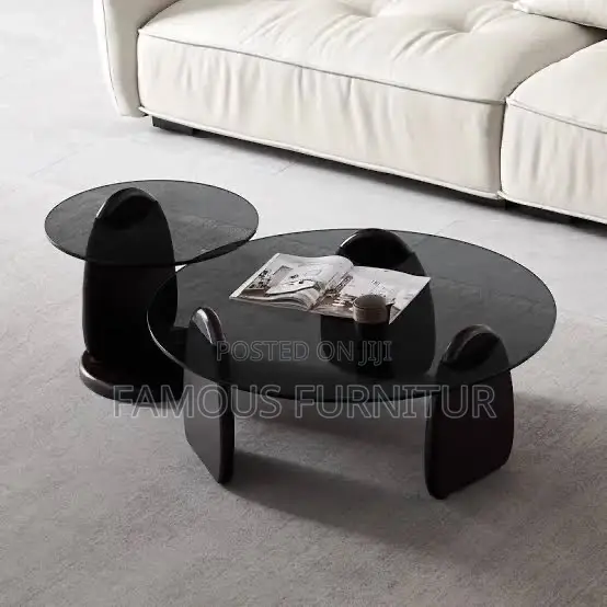Modern 2-in-1 Coffee Table Set Featuring Smoke-Tinted Round Glass Top