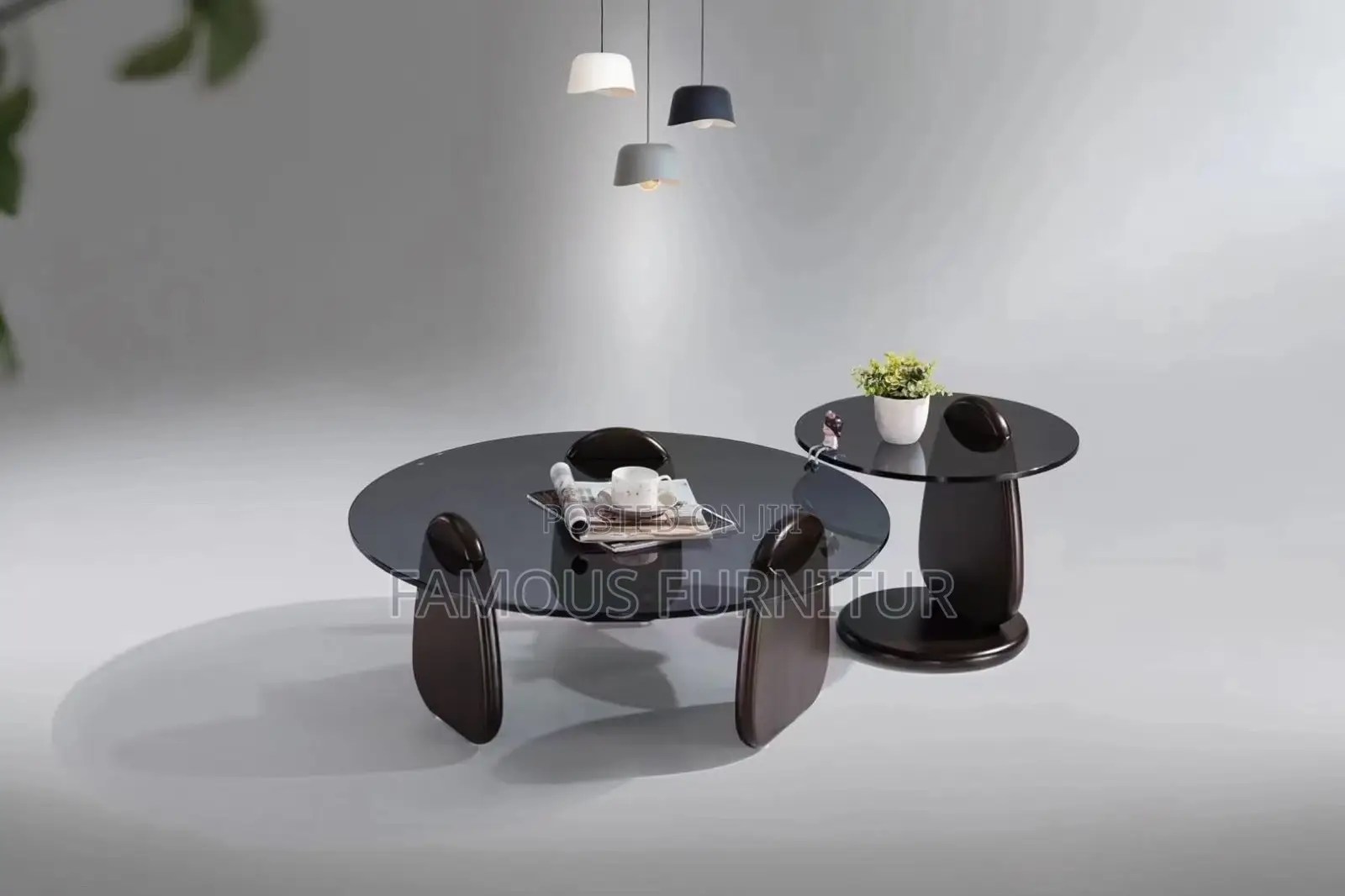 Modern 2-in-1 Coffee Table Set Featuring Smoke-Tinted Round Glass Top