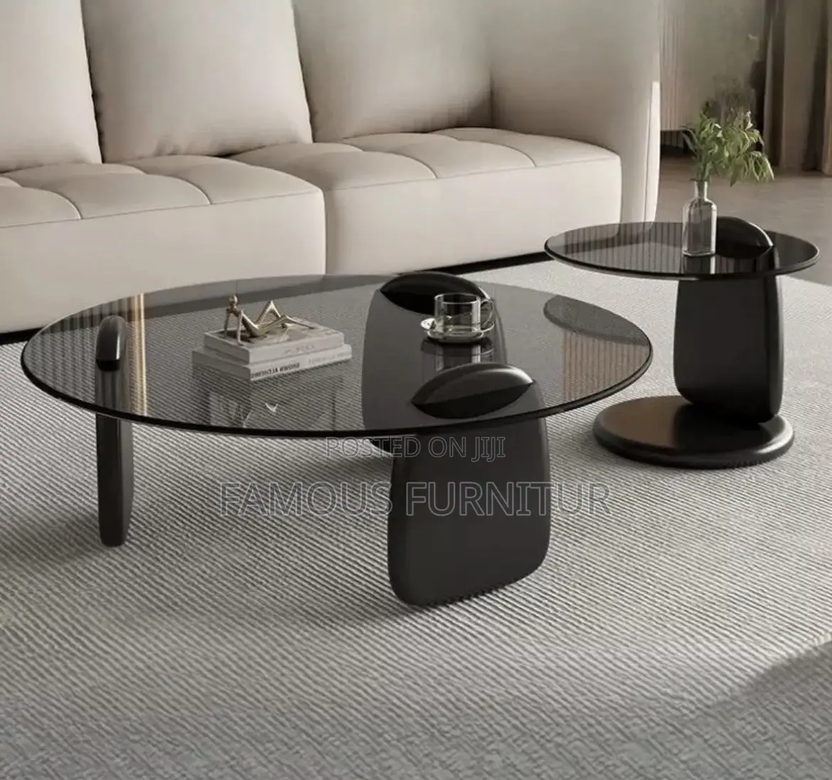 Modern 2-in-1 Coffee Table Set Featuring Smoke-Tinted Round Glass Top