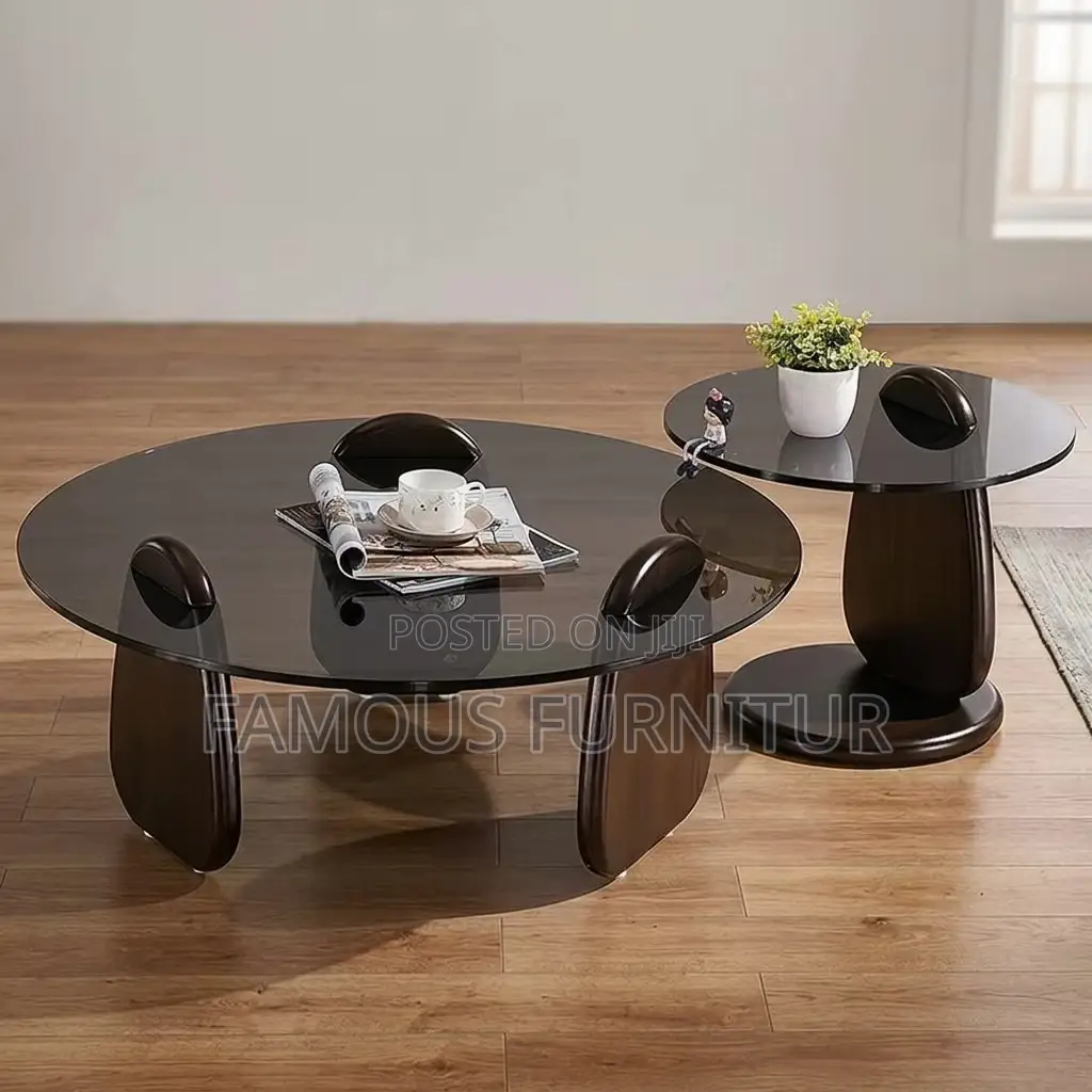 Modern 2-in-1 Coffee Table Set Featuring Smoke-Tinted Round Glass Top