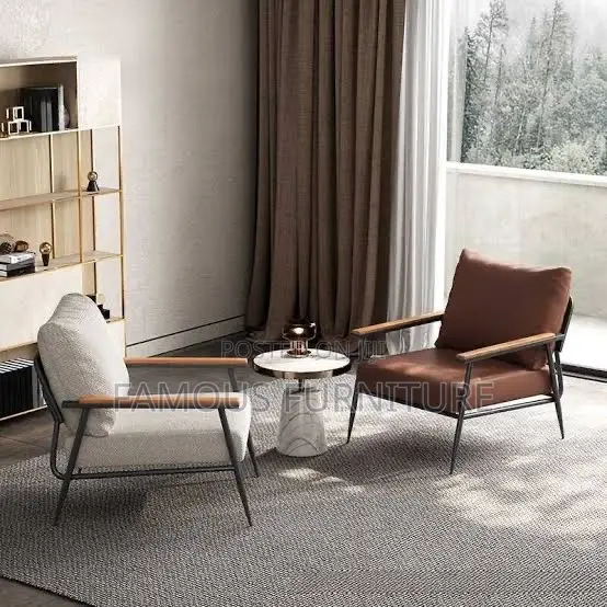 Modern Leather Accent Armchair Featuring a Brown Upholstered Cushion