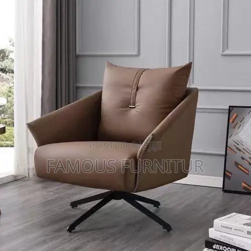 Modern Leather Swivel Accent Chair in a Beige Finish With Distinctive