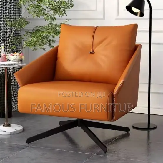 Modern Leather Swivel Accent Chair in a Beige Finish With Distinctive