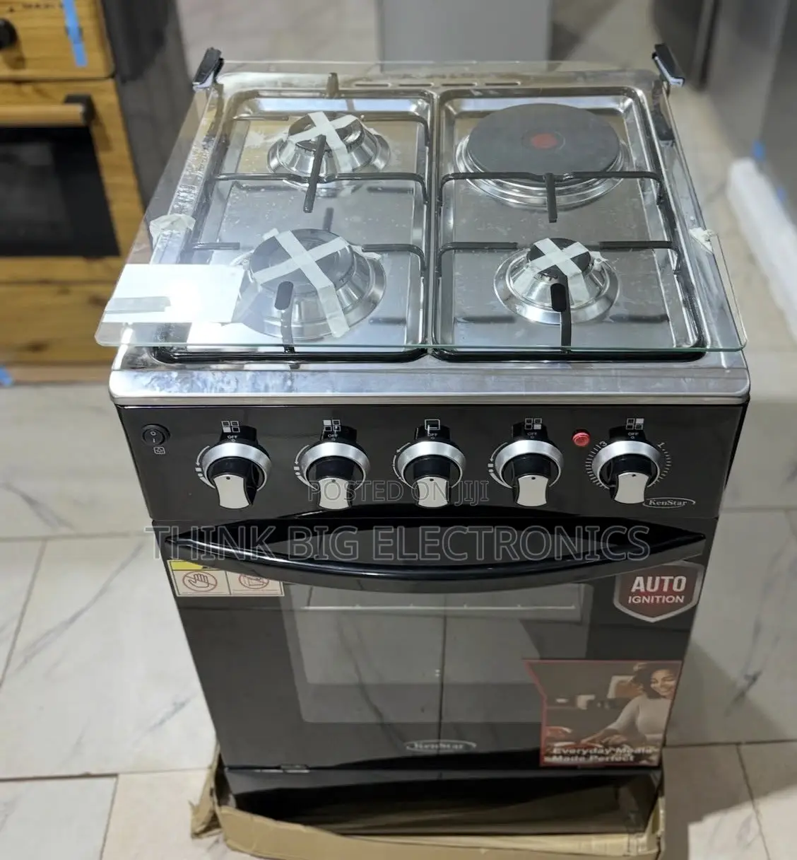 Kenstar 50x50 Standing Gas Cooker (3 Gas + 1 Electric Hotplate)