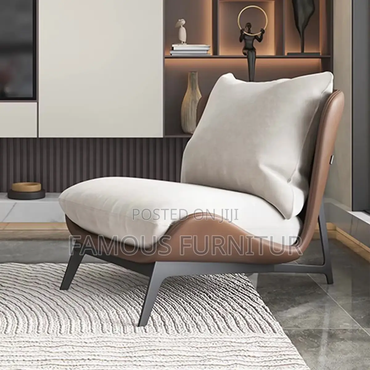 Modern Accent Lounge Chair With a Tan Brown Curved