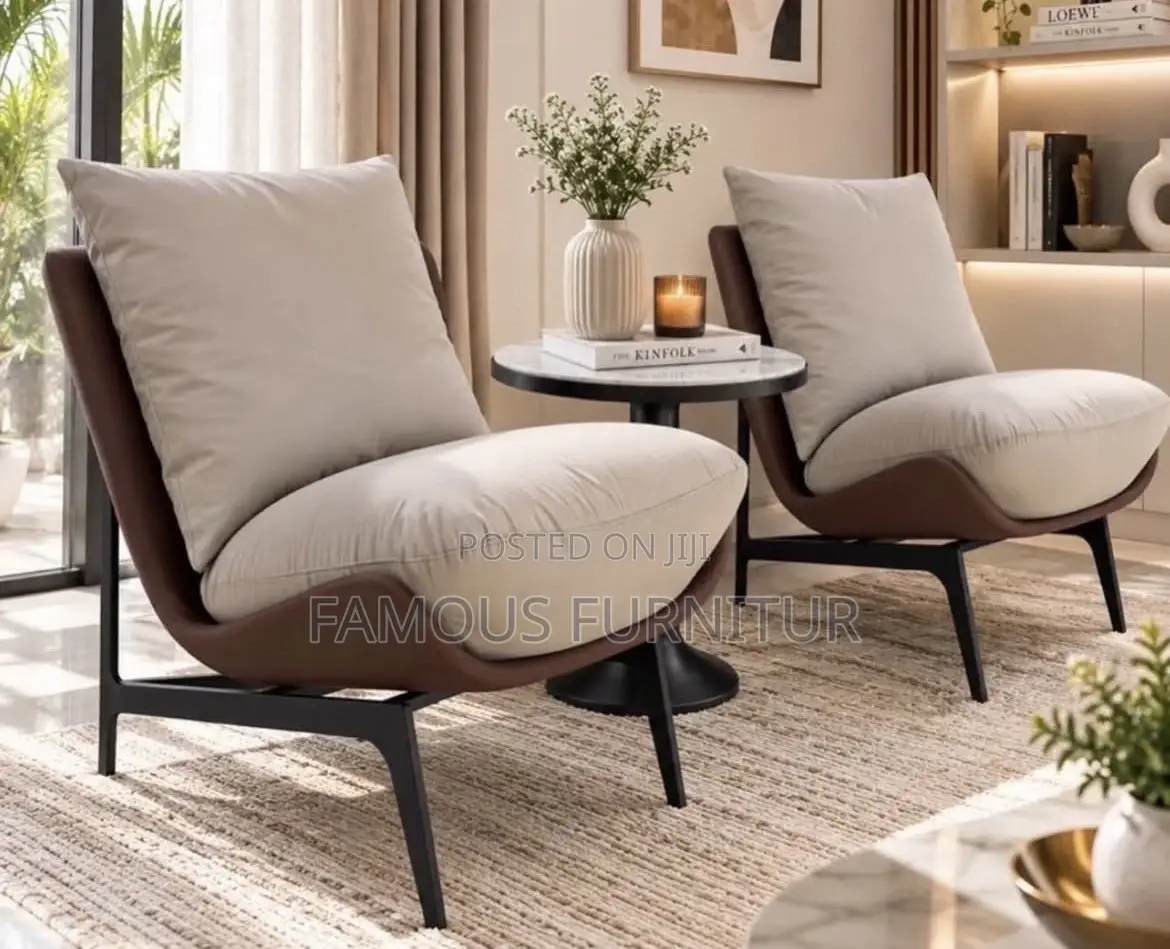 Modern Accent Lounge Chair With a Tan Brown Curved