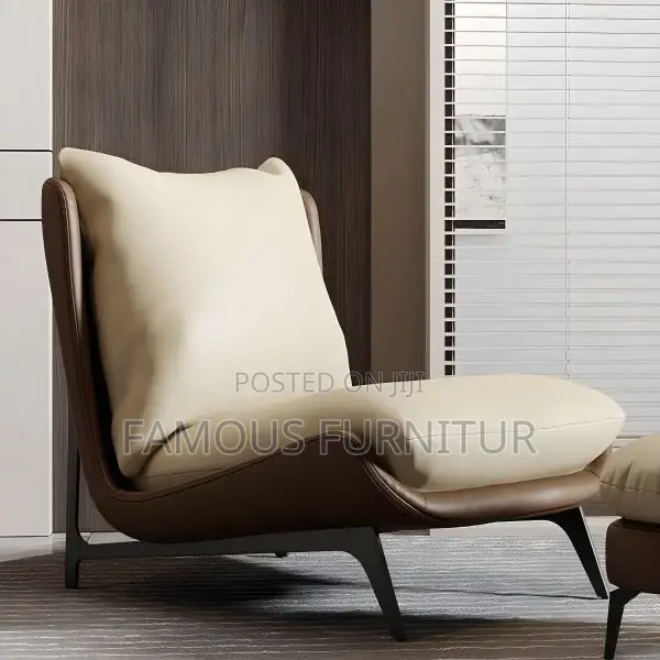 Modern Accent Lounge Chair With a Tan Brown Curved
