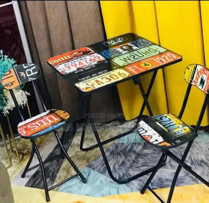 Fordable Table and Chair Set Wooden Top With Metal Frame - Portable