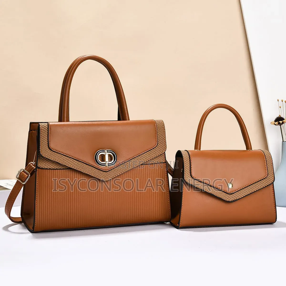 Brown Textured Top-Handle Bag