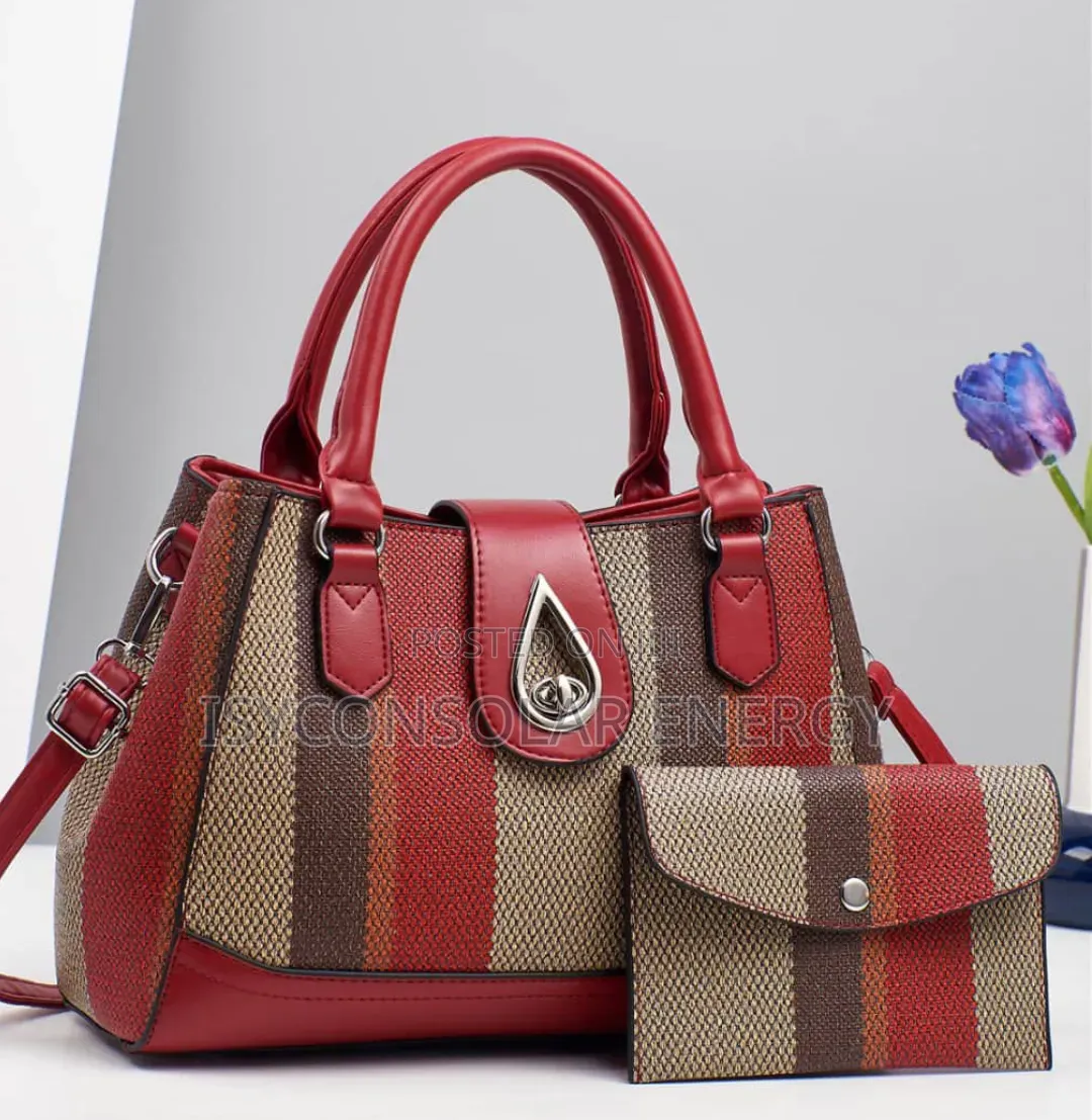 Red and Beige Striped PU Leather Handbag