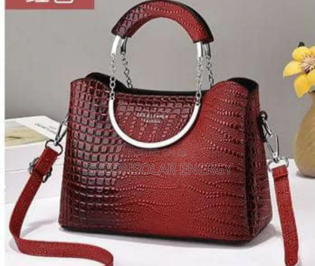 Red, Crocodile-Embossed Leather Top-Handle Handbag