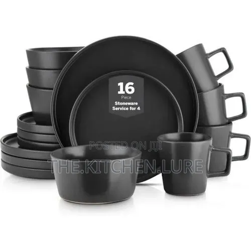 16PCS Modern Stoneware Dinnerware Set -Black