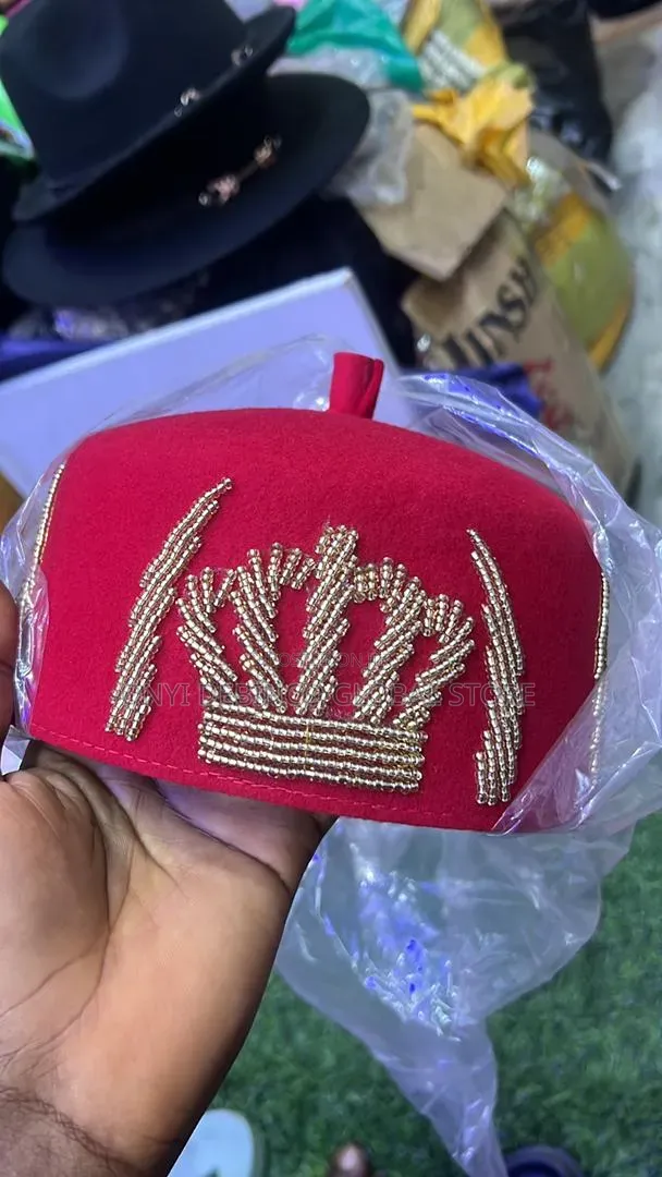 Igbo Igwe Crown Design Red Cap for Traditional Wedding Any Occasion