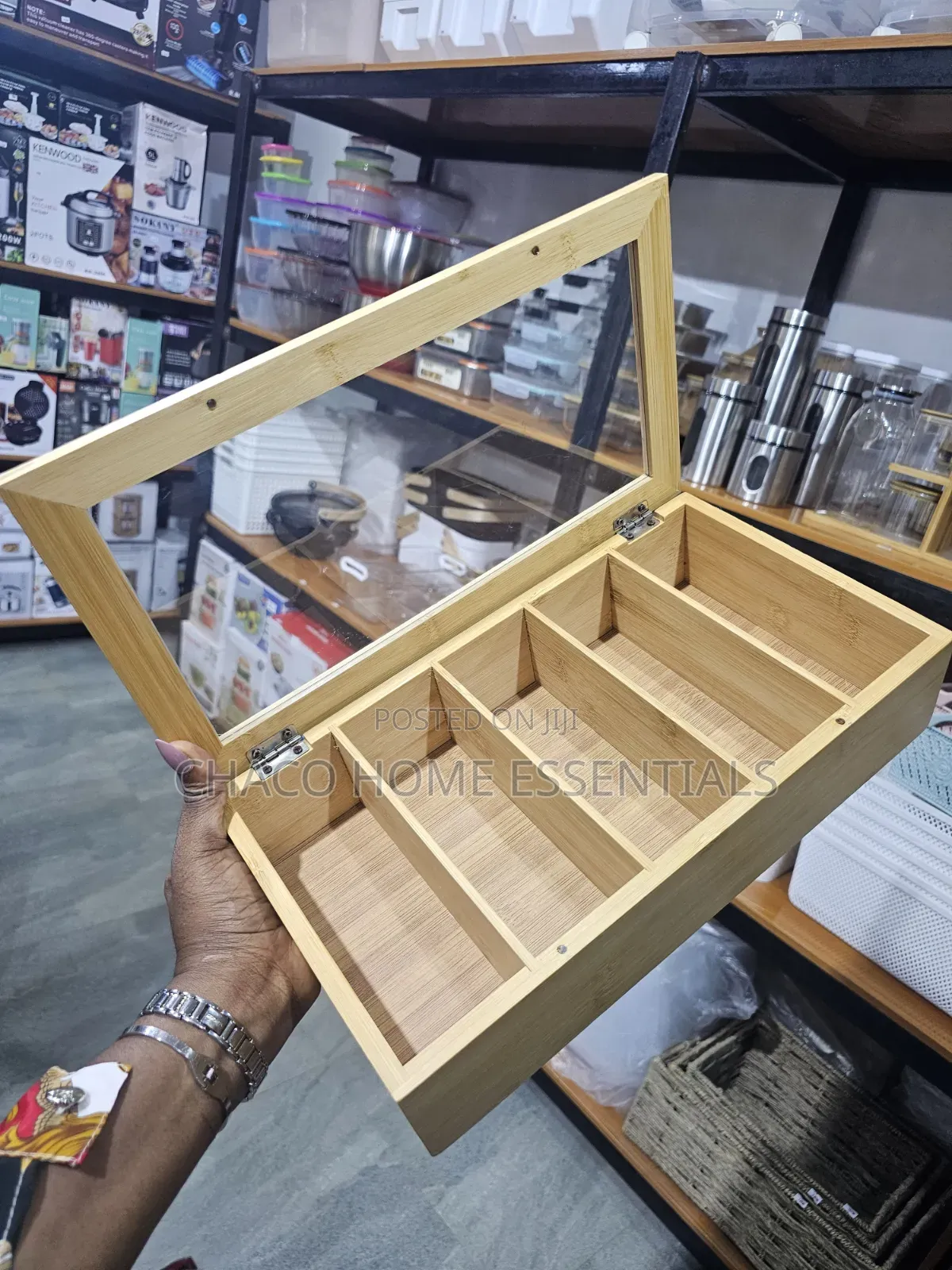 6 Compartments Bamboo Storage Organizer for Tea, Coffee, Spices