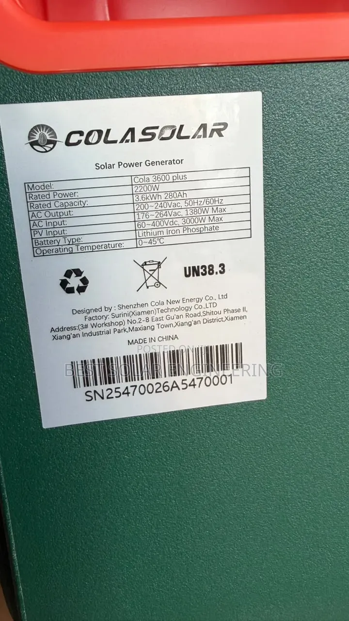 Cola 3.6kwh Plus 2200w Output With 3.6kwh Lithium Battery All in One