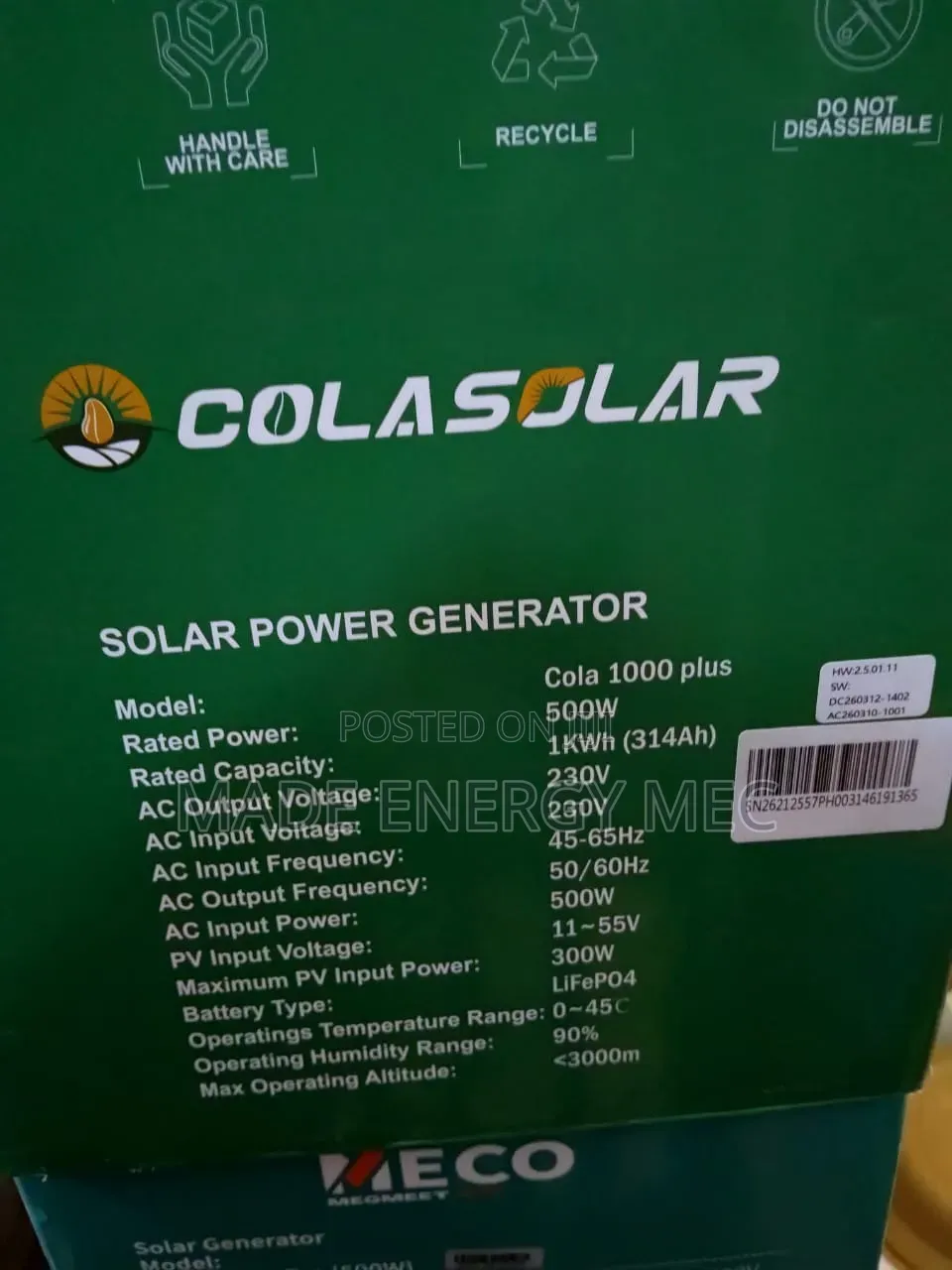 COLA SOLAR COLA 1000 PLUS — 1KWh Portable Solar Power Generator