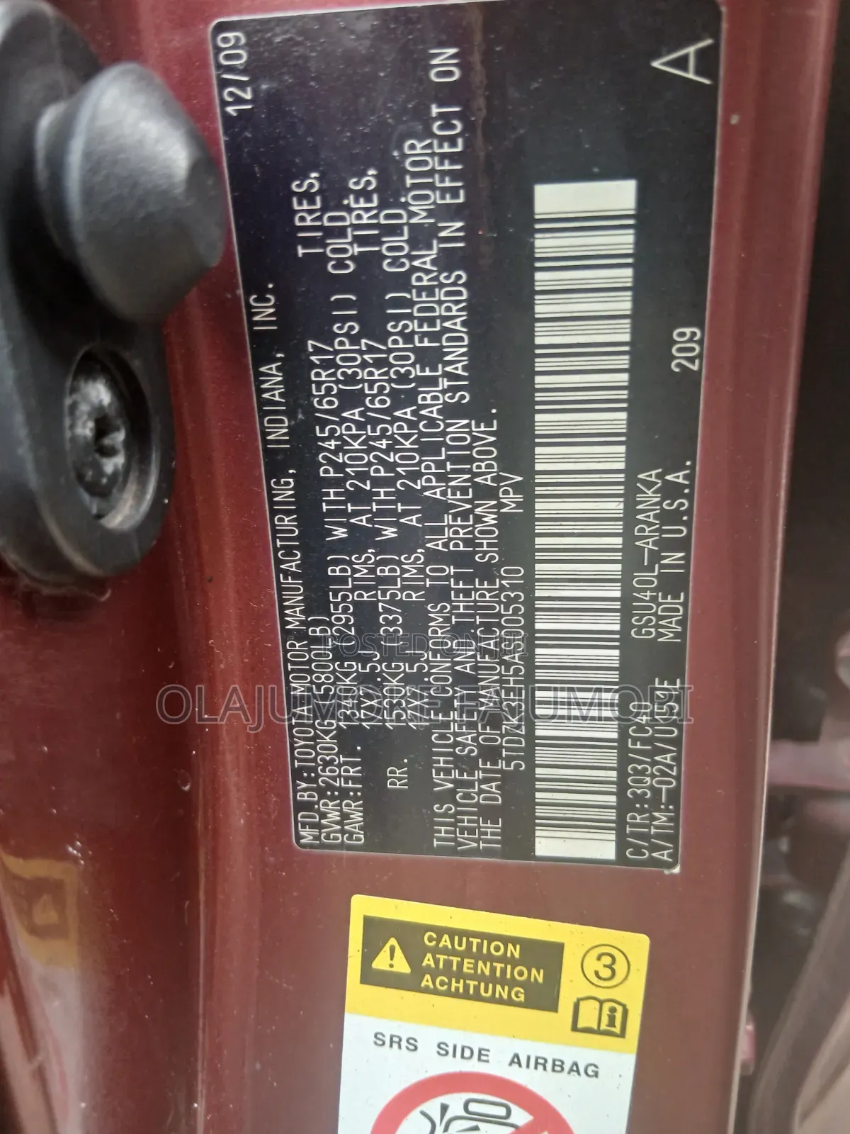 Toyota Highlander 2010 Burgundy