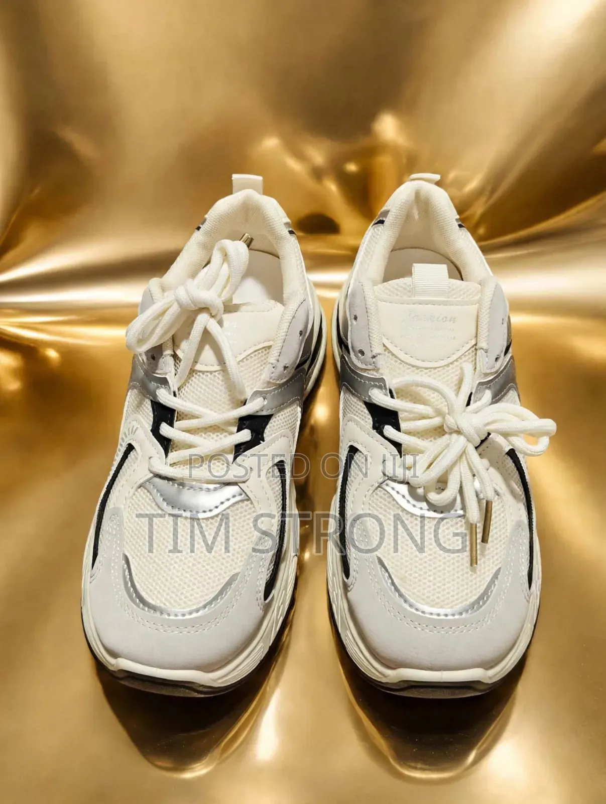 Luxury Chunky Sneakers - Off White With Navy Blue Silver 