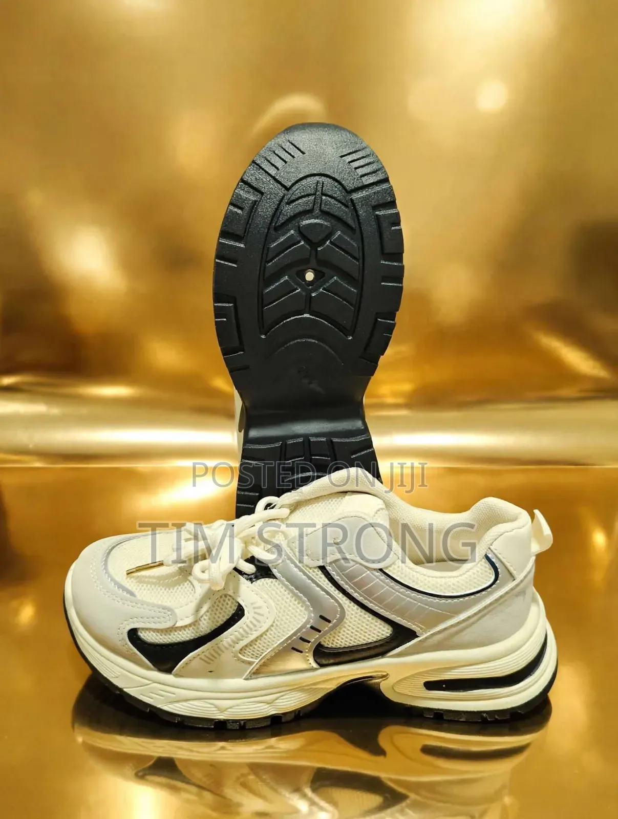 Luxury Chunky Sneakers - Off White With Navy Blue Silver 