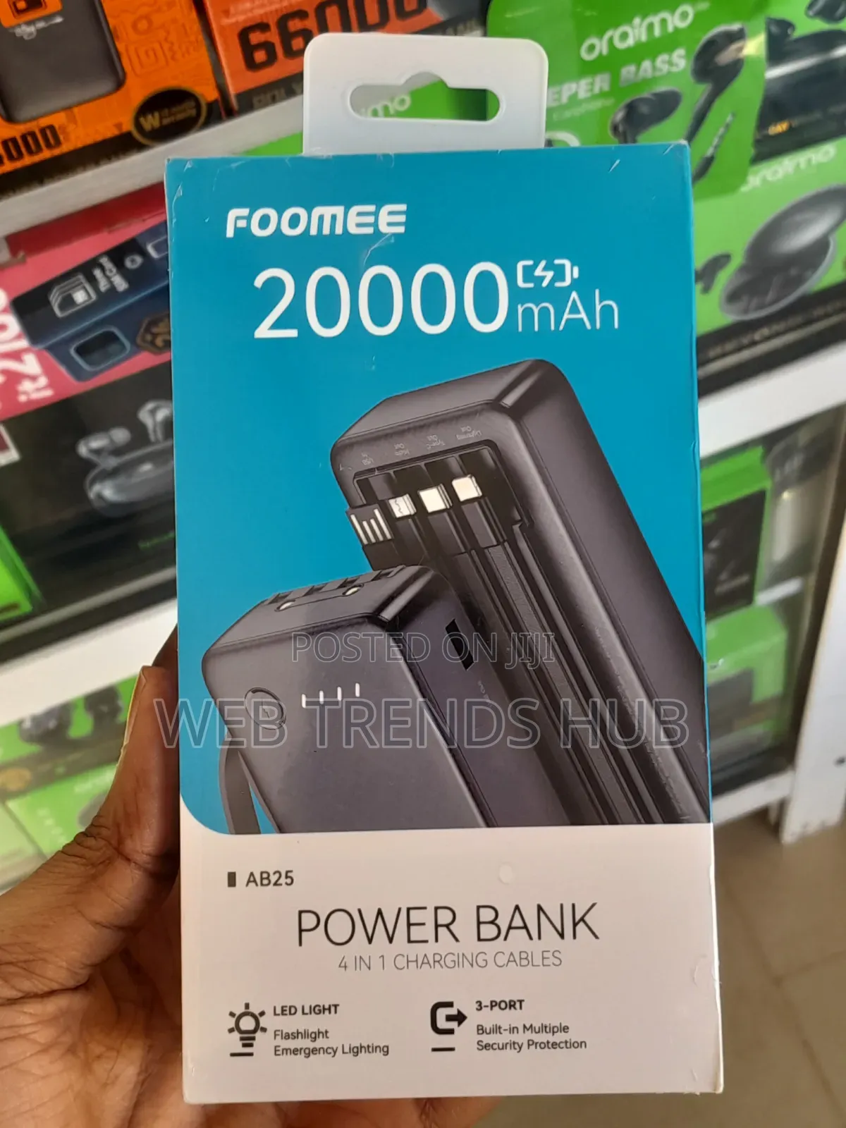 Foomee AB25 20000mAh PowerBank AB25 (Built-in Cables LED Light)