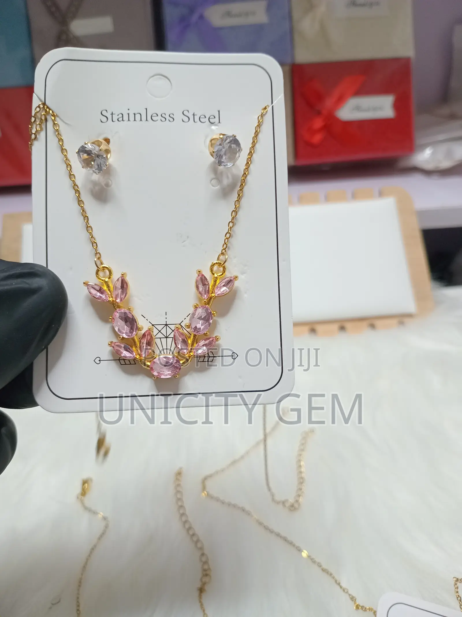 Stainless Steel Floral Crystal Necklace