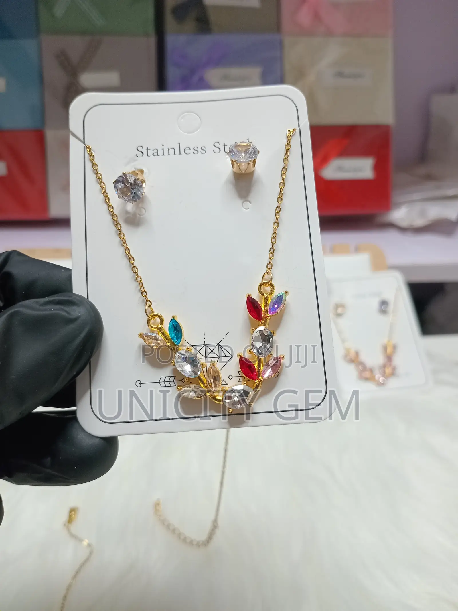 Stainless Steel Floral Crystal Necklace