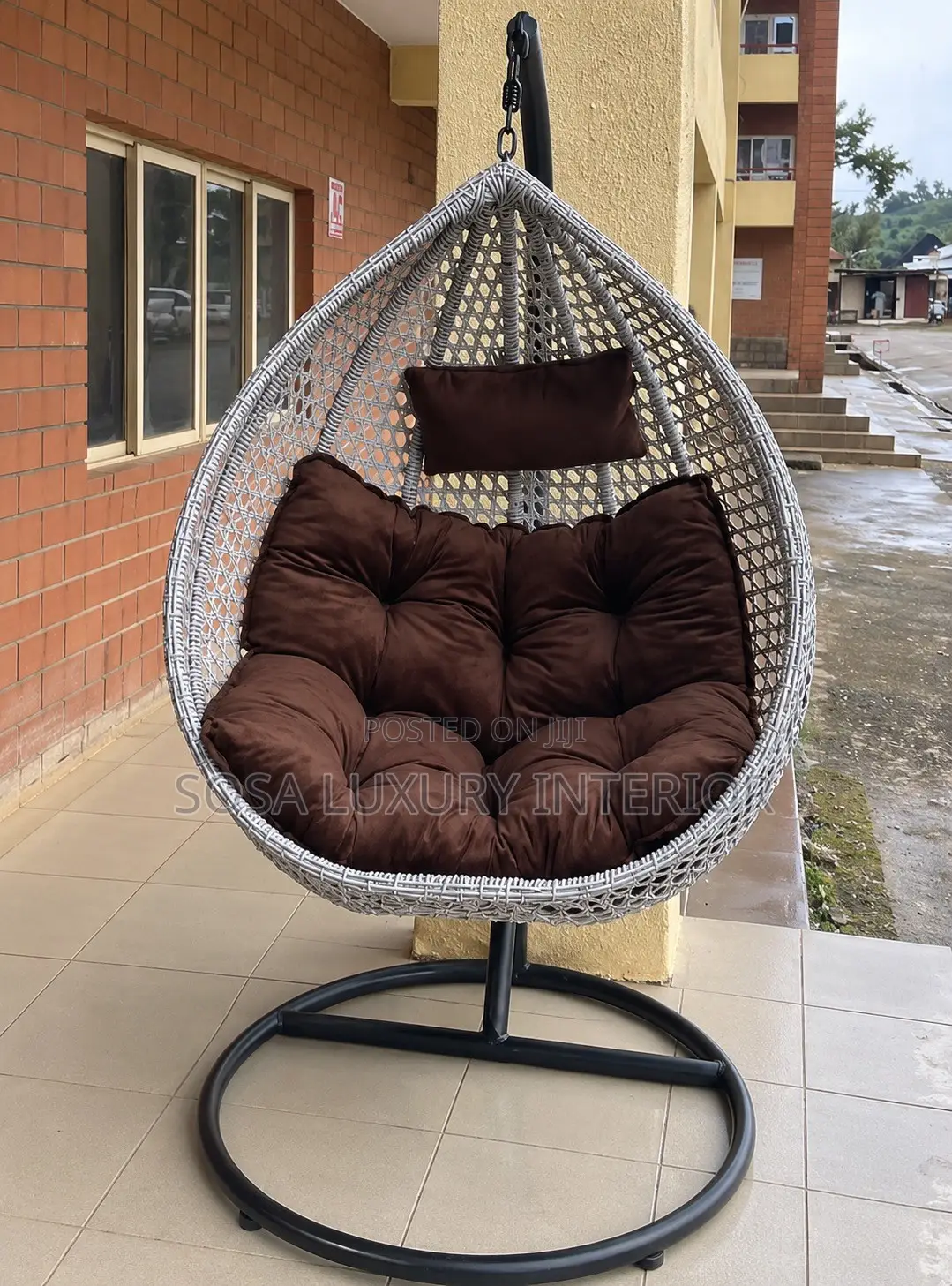 Premium Luxury White Hanging Swing Chair With Brown Cushion