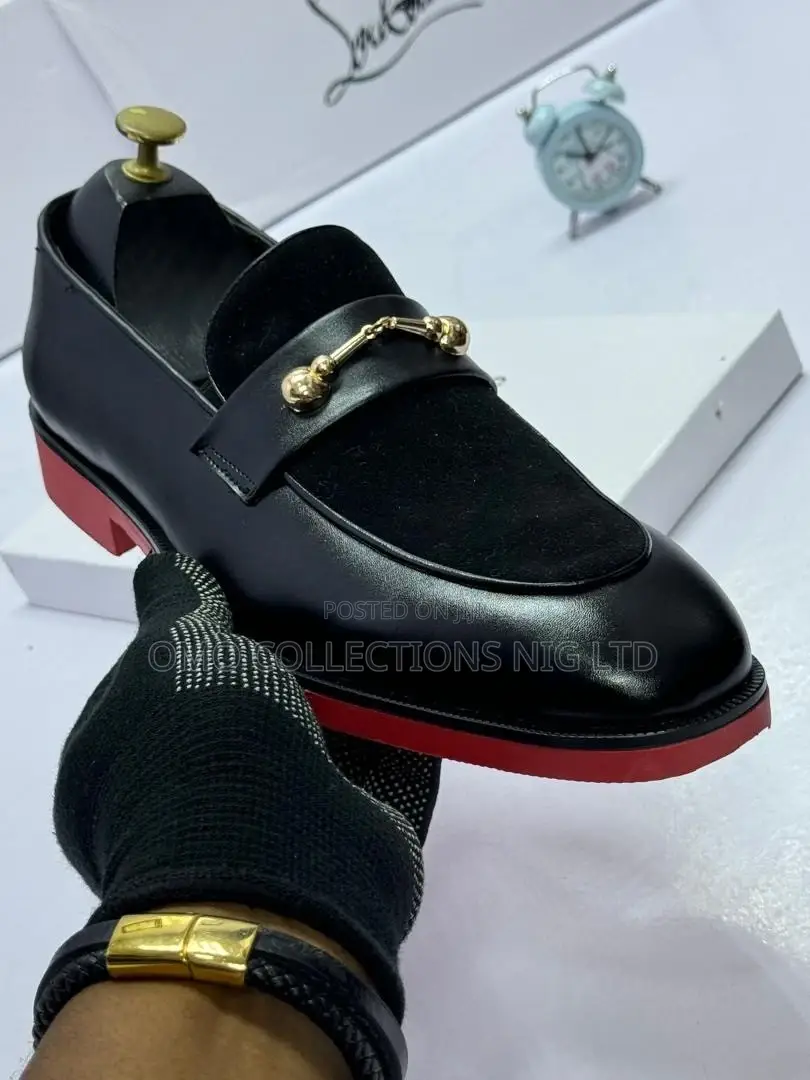 Premium Men's Black Leather and Suede Shoes - Designer Fully Boxed