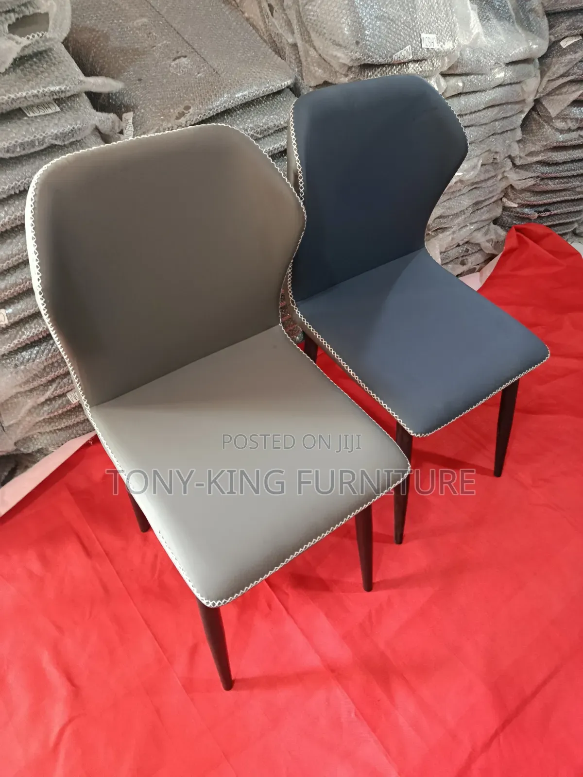 Modern 2-Padded Leather Dining Chair Set With Visible White Edge