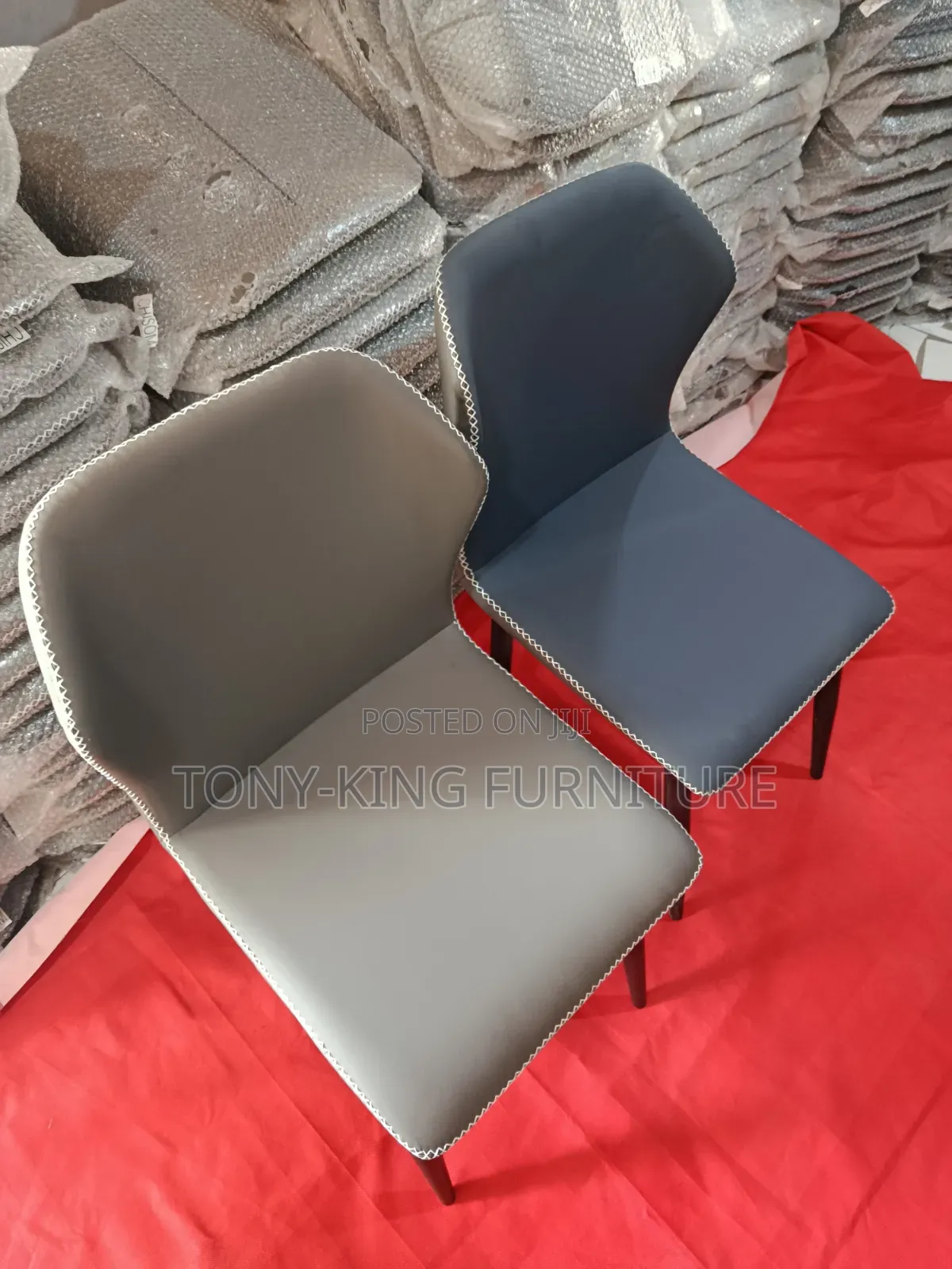 Modern 2-Padded Leather Dining Chair Set With Visible White Edge
