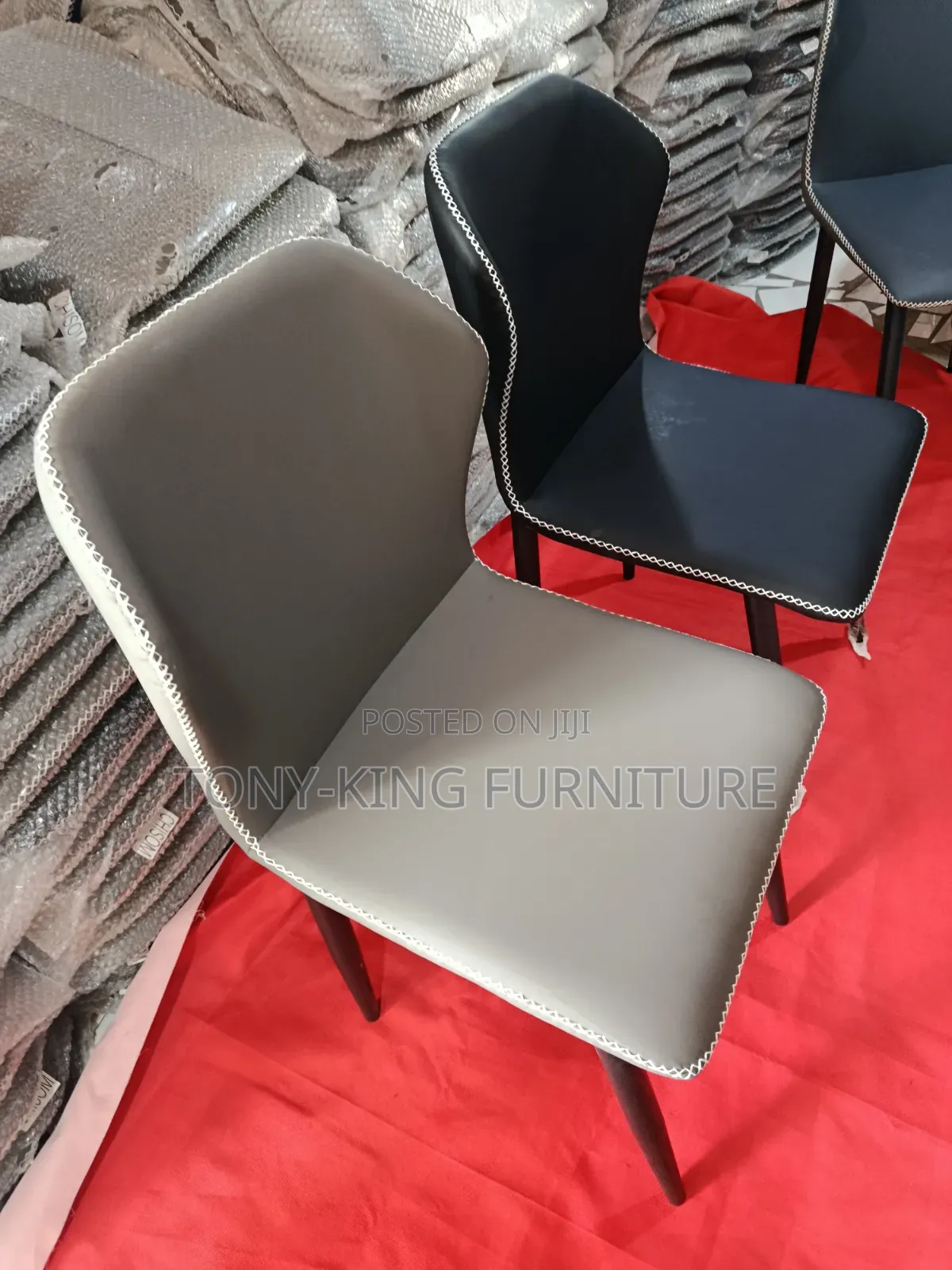 Modern Luxury Padded Leather Dining Chair Set With Black Metal Legs