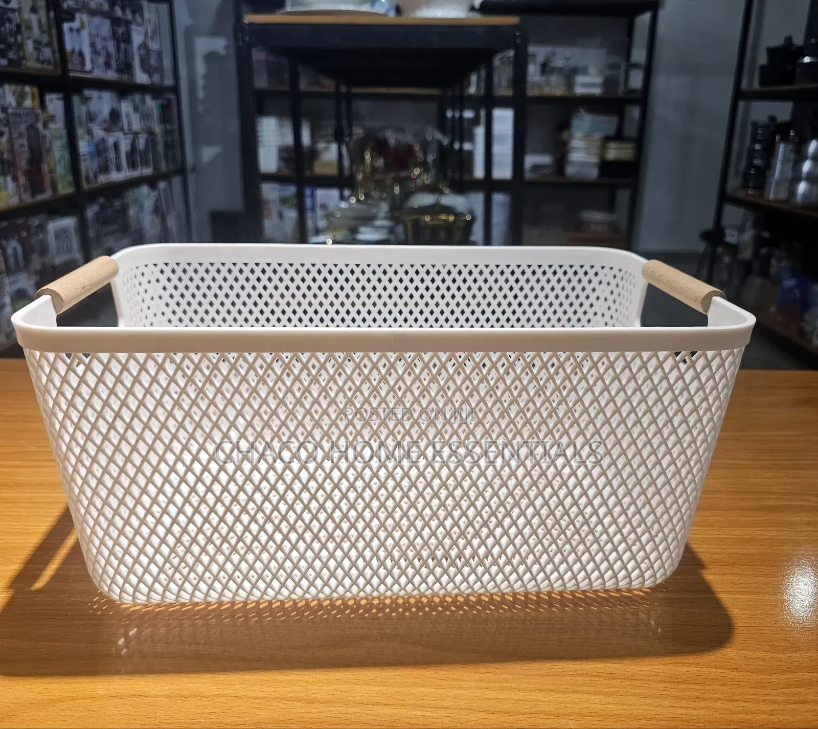 White Multipurpose Mesh Storage Basket With Wooden Handles