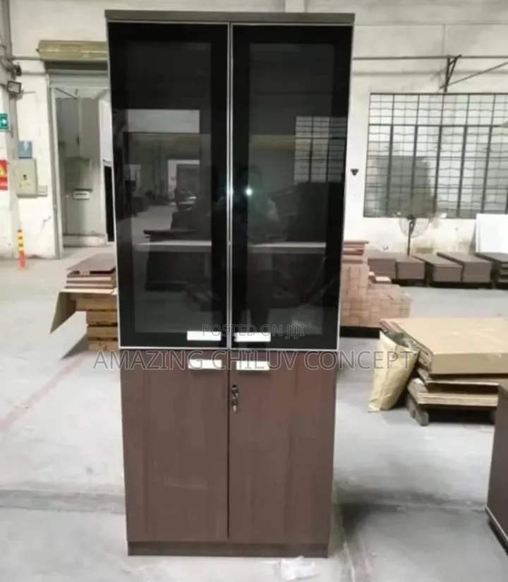 Executive Office Bookshelf With Glass Door and Cabinet Storage