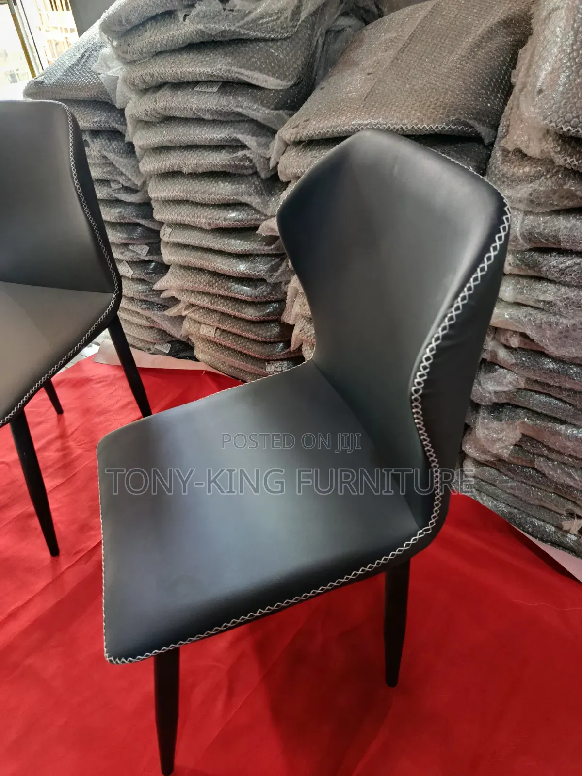 Imported Restaurant Dining Chair Padded Leather With Black Metal Leg