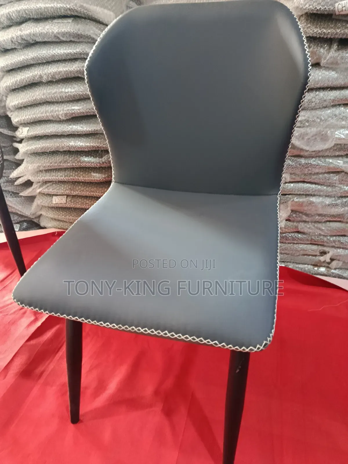 Imported Restaurant Dining Chair Padded Leather With Black Metal Leg