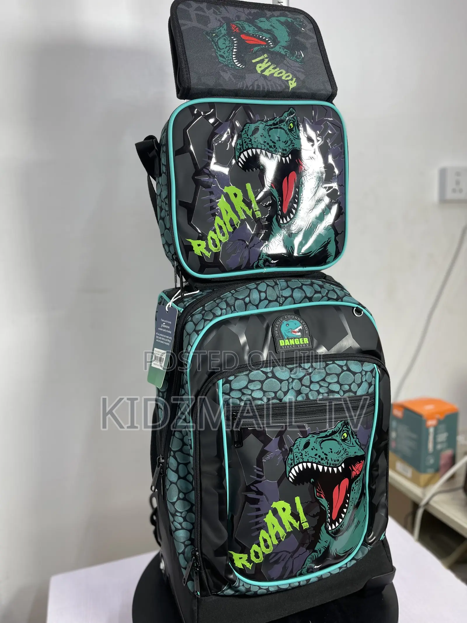 Dinosaur 3-Piece School Trolley Bag Set for Boys